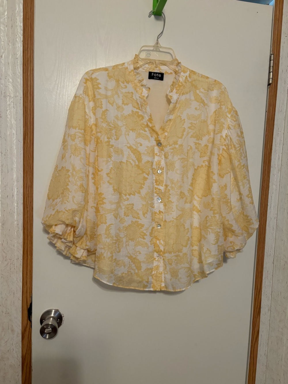 Fate White and Yellow Floral Button-Up Blouse